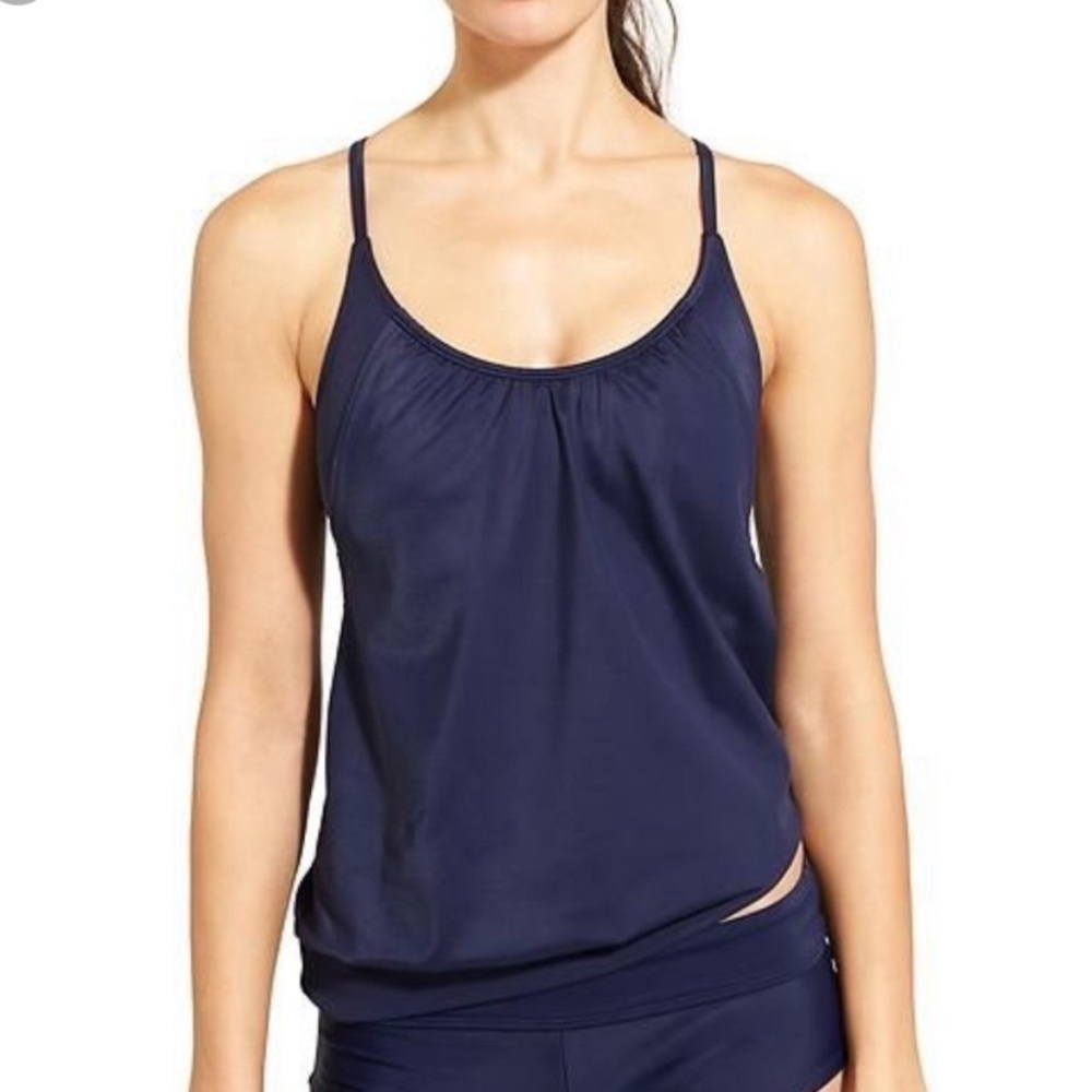 Athleta Strappy Back Blouson Tankini Top EUC